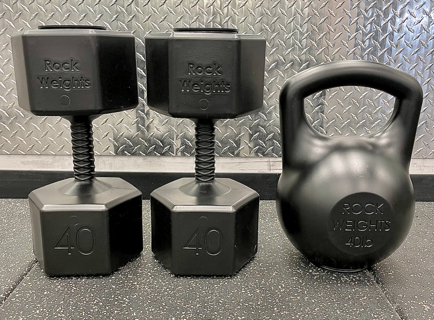 The 40 lb BUNDLE! (2 Dumbbells, 1 Kettlebell and Grip Tape)